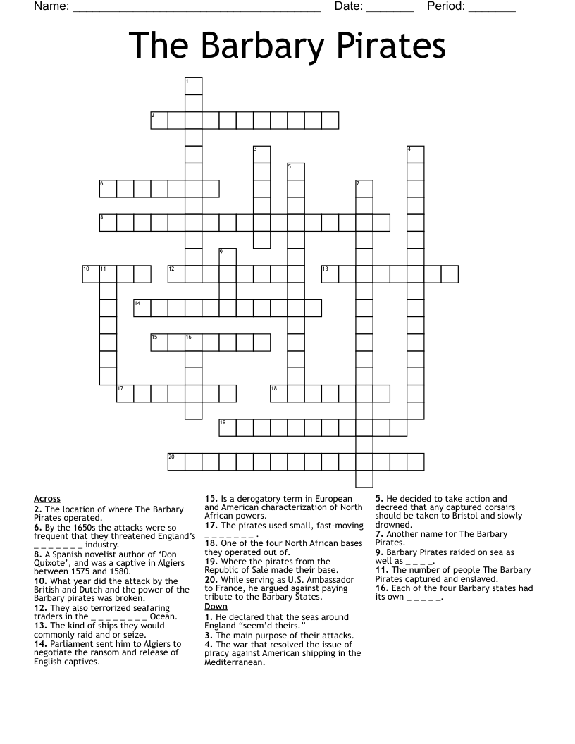 The Barbary Pirates Crossword