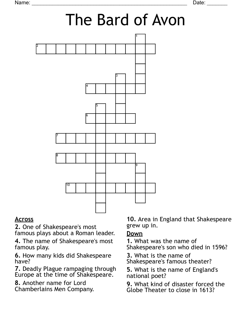 The Bard of Avon Crossword