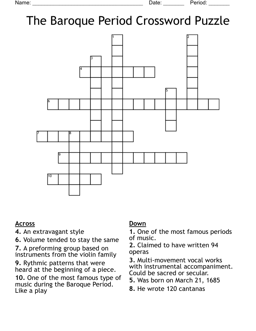 The Baroque Period Crossword Puzzle