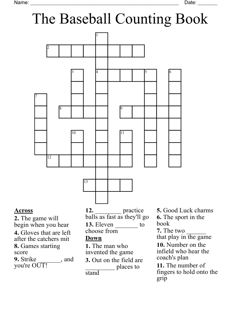 The Baseball Counting Book Crossword
