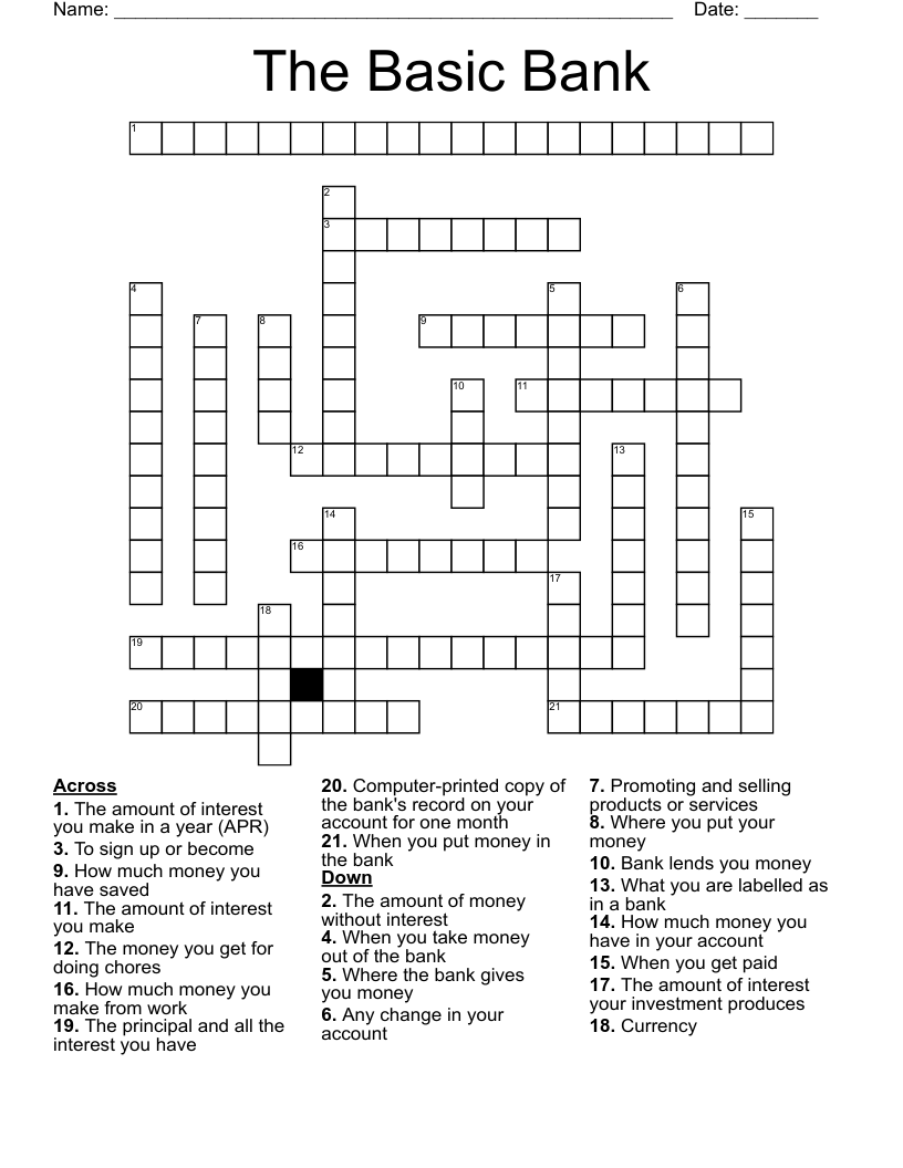 The Basic Bank Crossword