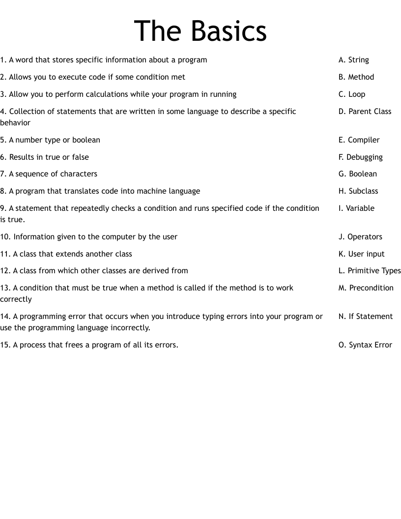 The Basics Worksheet