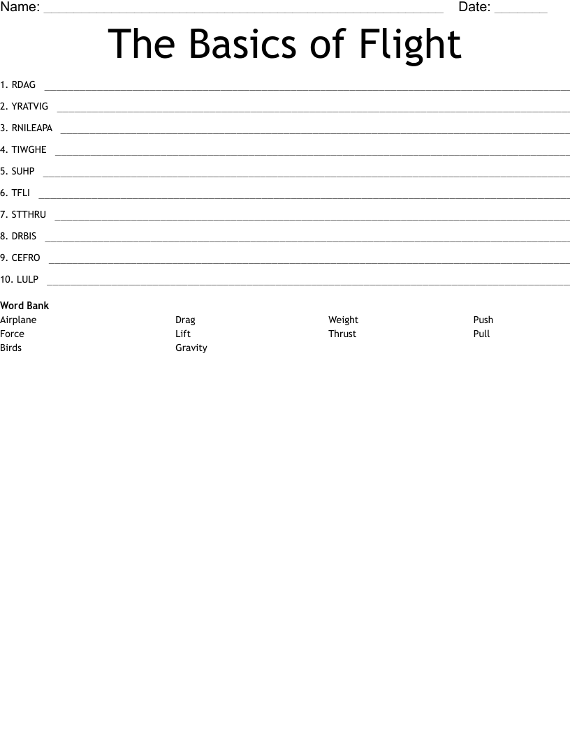 The Basics of Flight  Word Scramble