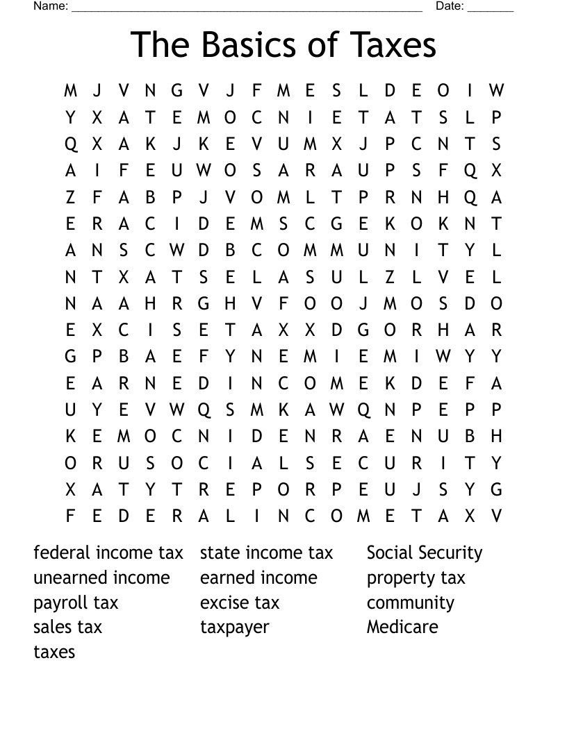The Basics of Taxes Word Search
