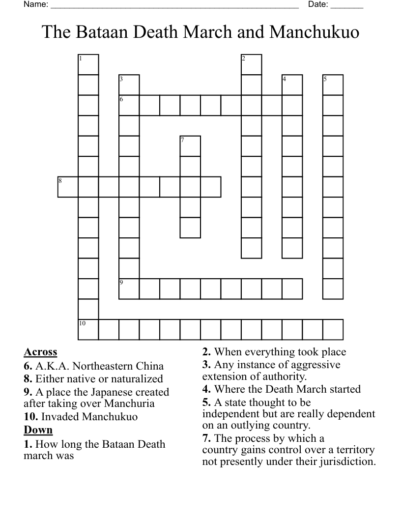 The Bataan Death March and Manchukuo Crossword
