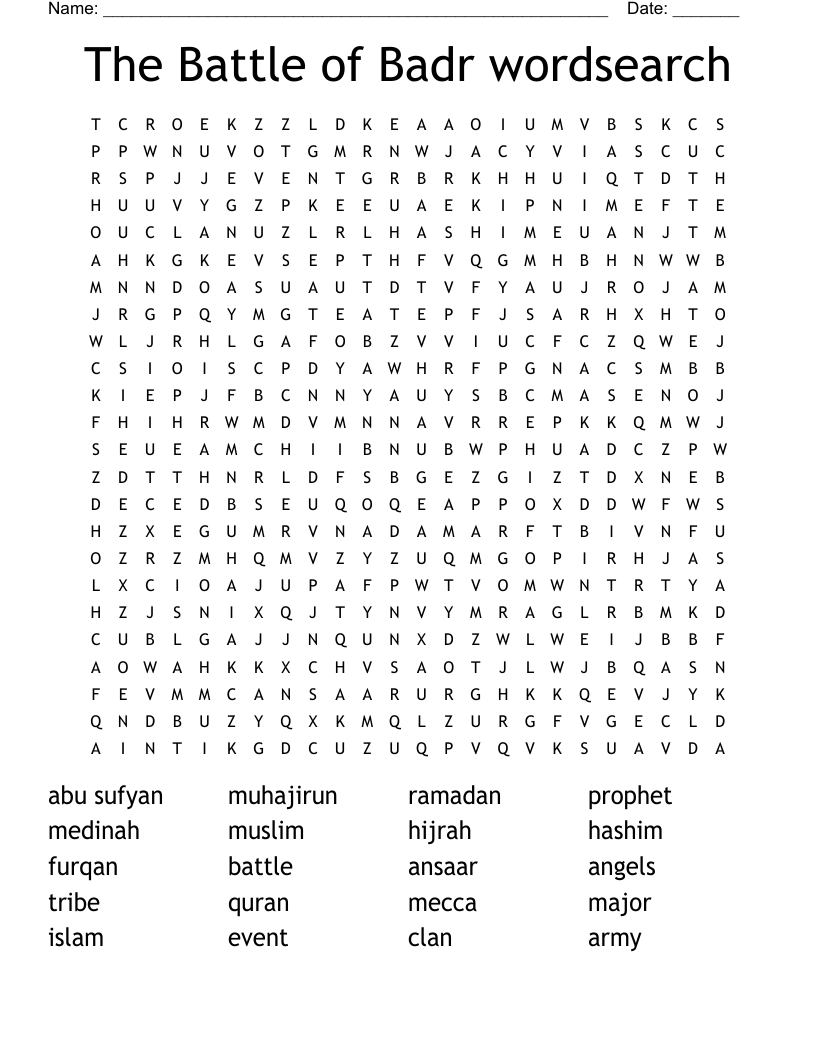The Battle of Badr wordsearch