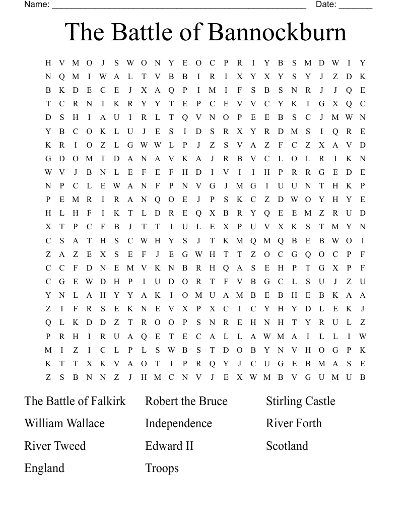 The Battle of Bannockburn Word Search