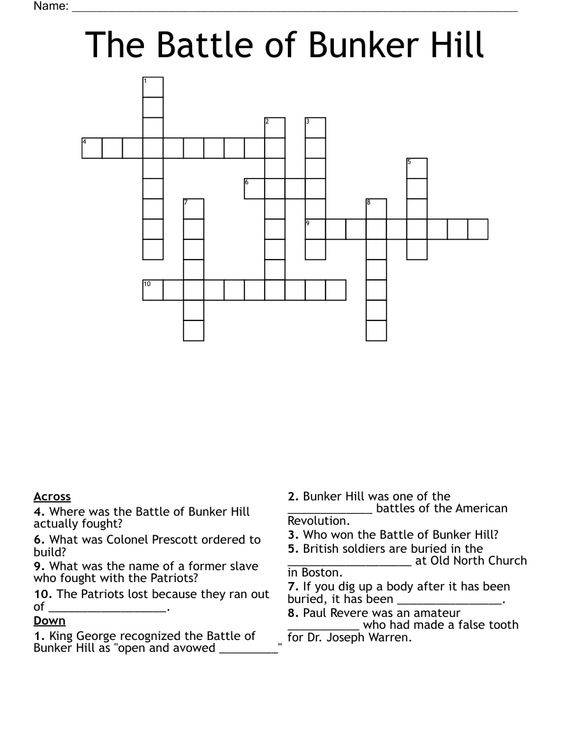 The Battle of Bunker Hill Crossword
