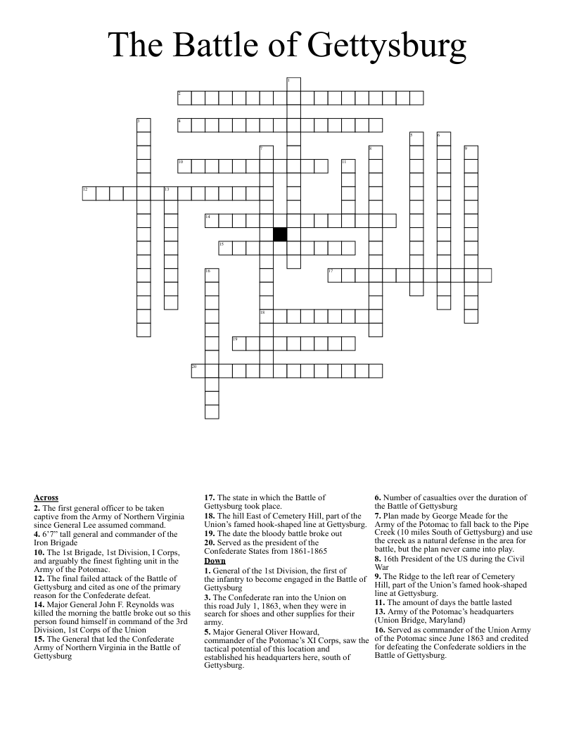 The Battle of Gettysburg Crossword