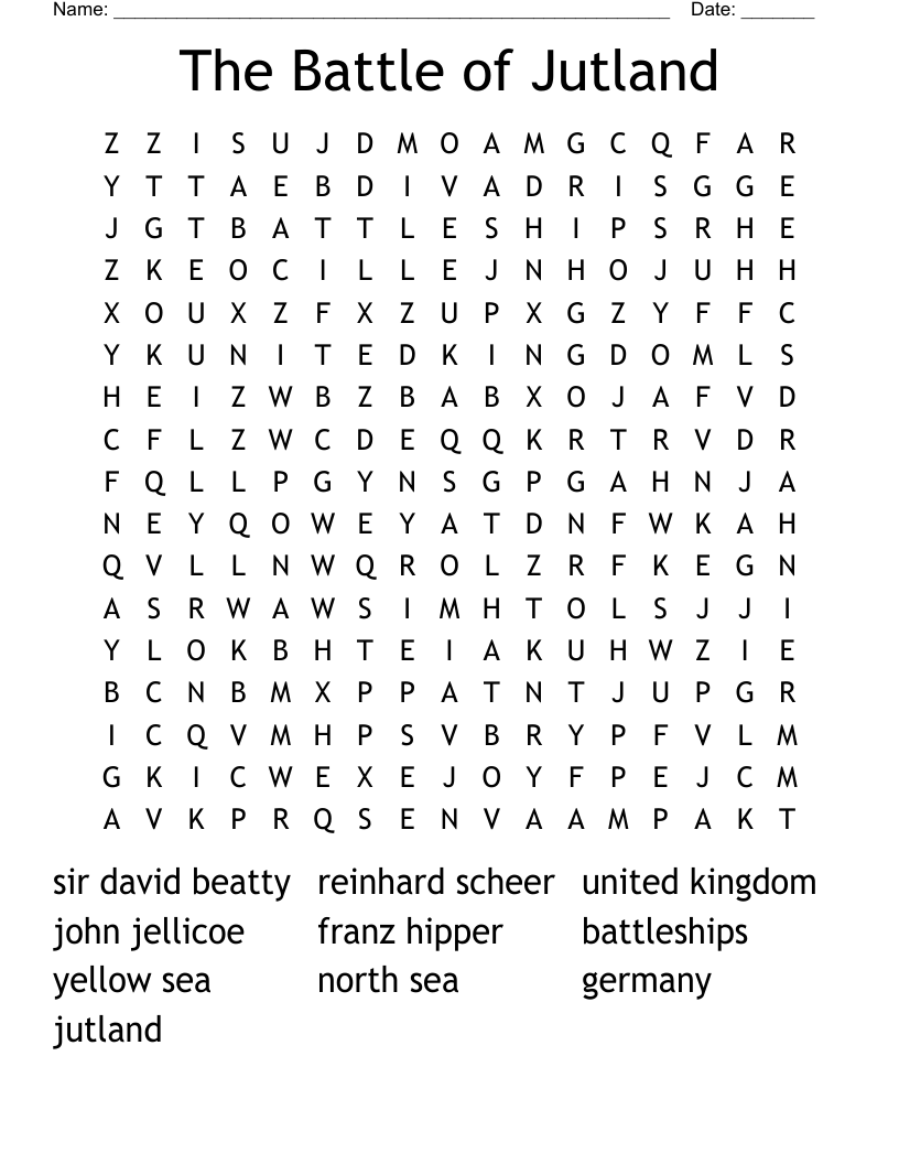 The Battle of Jutland Word Search