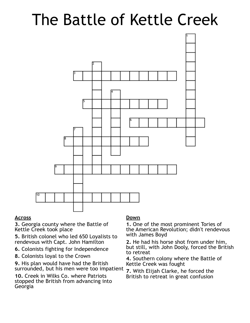 The Battle of Kettle Creek Crossword