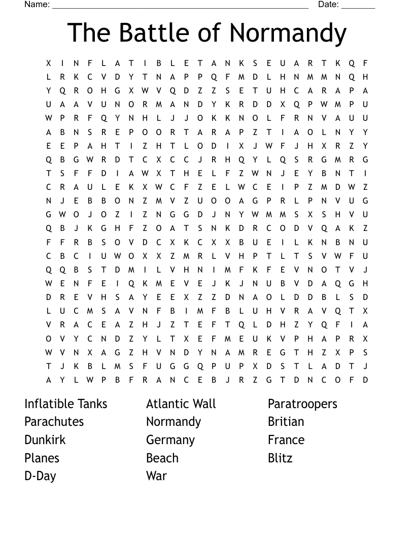 The Battle of Normandy Word Search