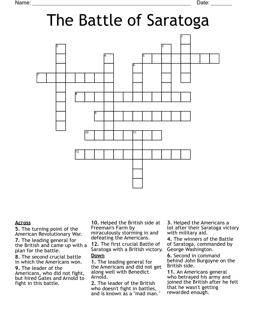 The Battle of Saratoga Crossword