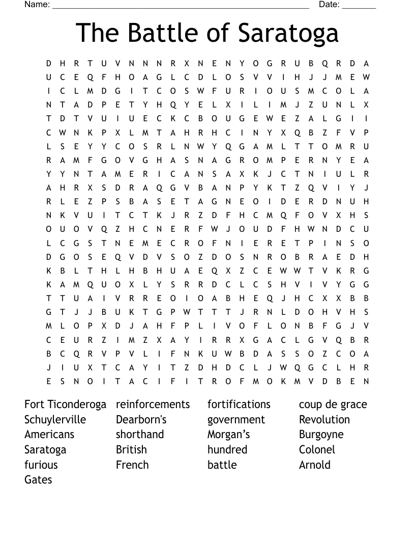 The Battle of Saratoga Word Search