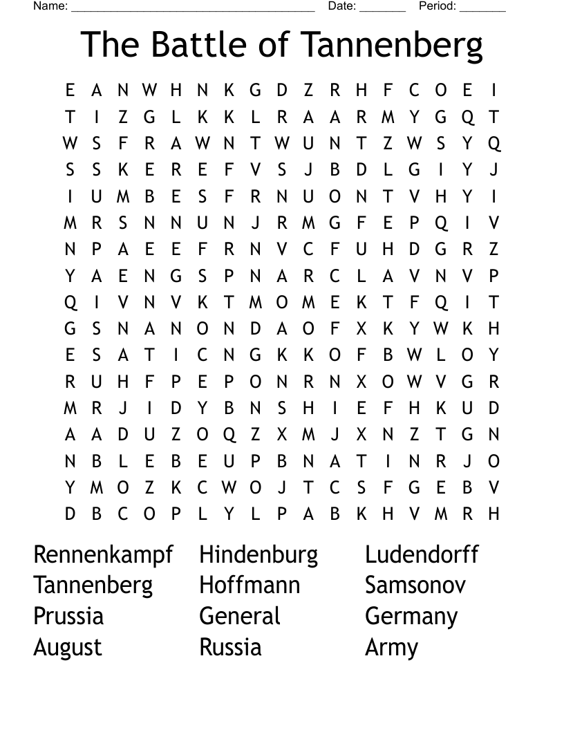 The Battle of Tannenberg  Word Search