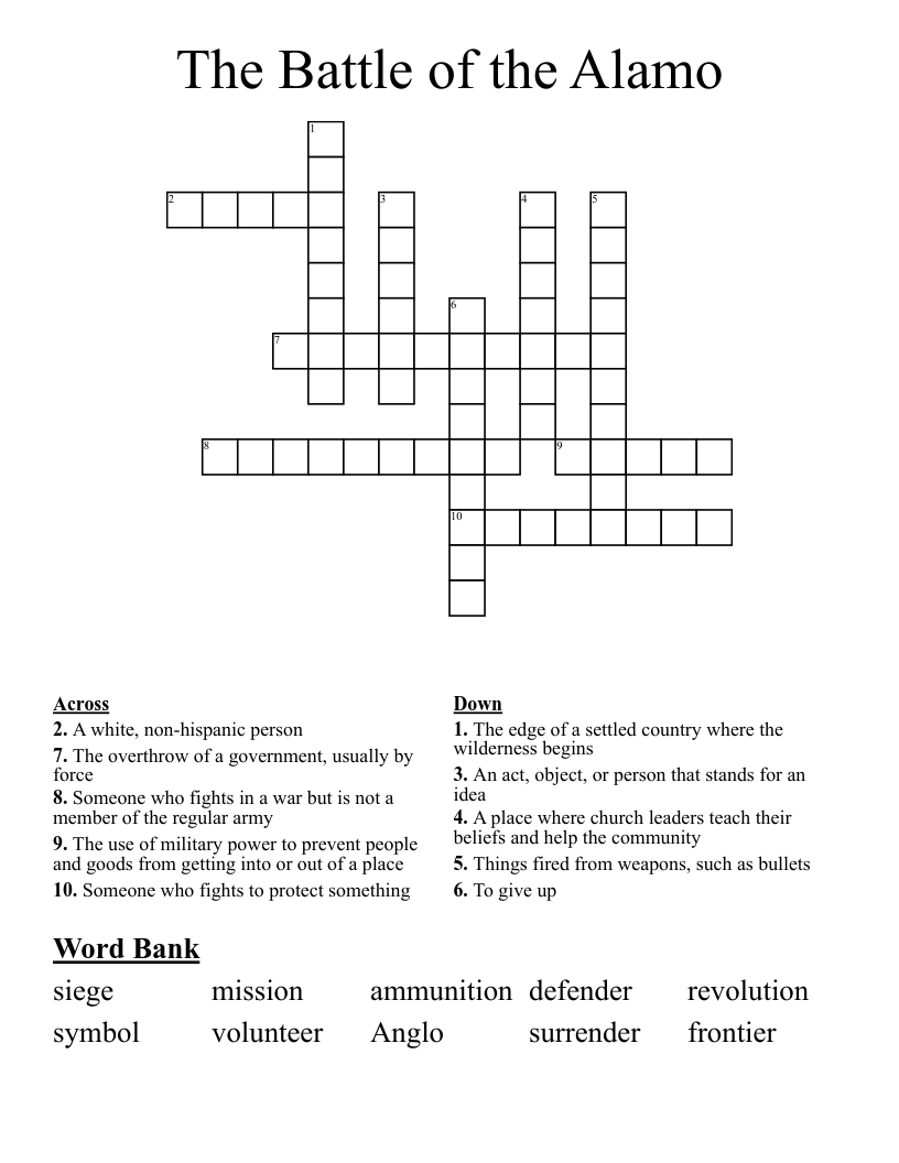 The Battle of the Alamo Crossword