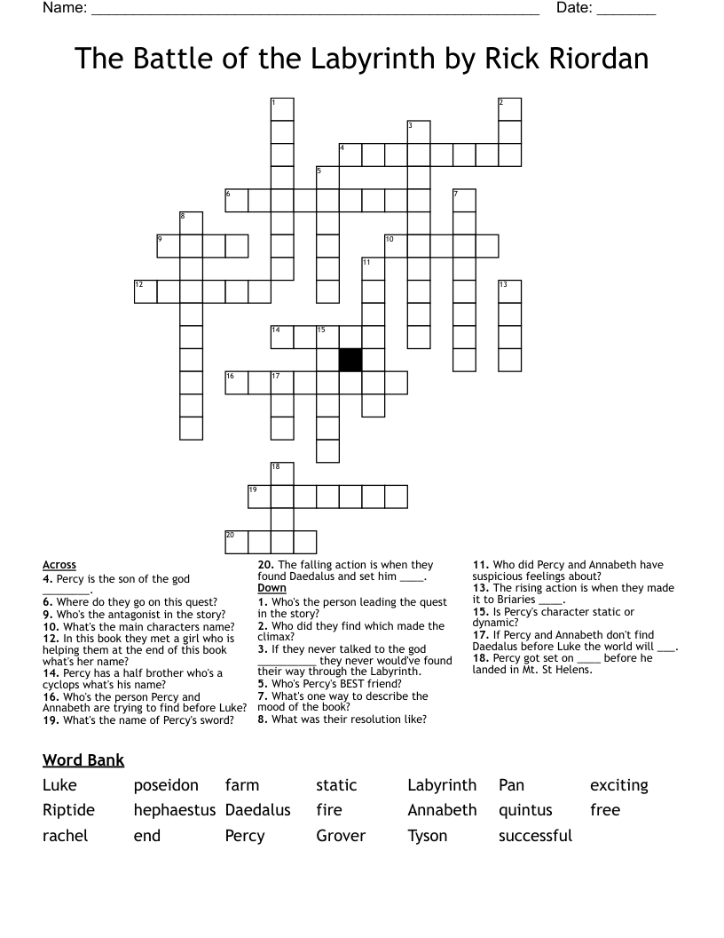 The Battle of the Labyrinth by Rick Riordan Crossword