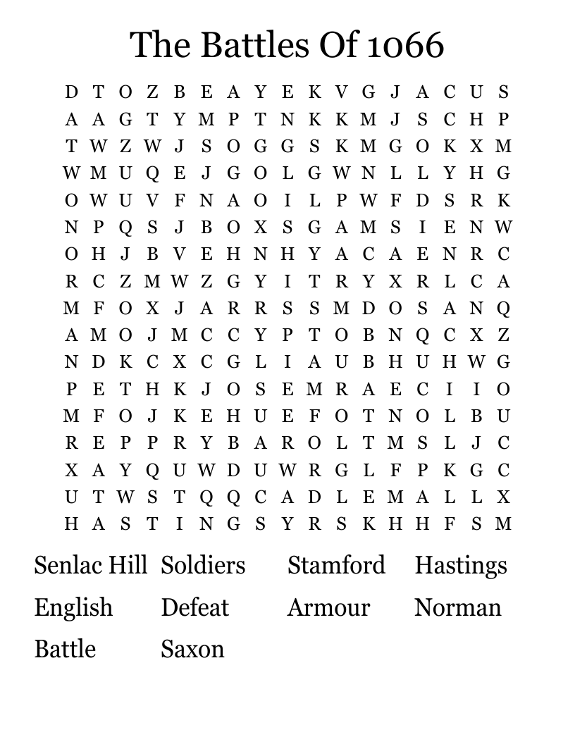 The Battles Of 1066 Word Search
