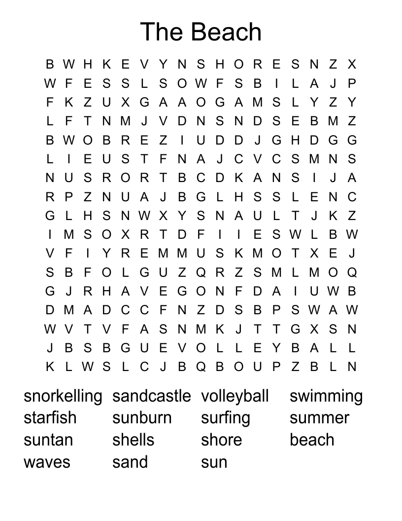 The Beach Word Search