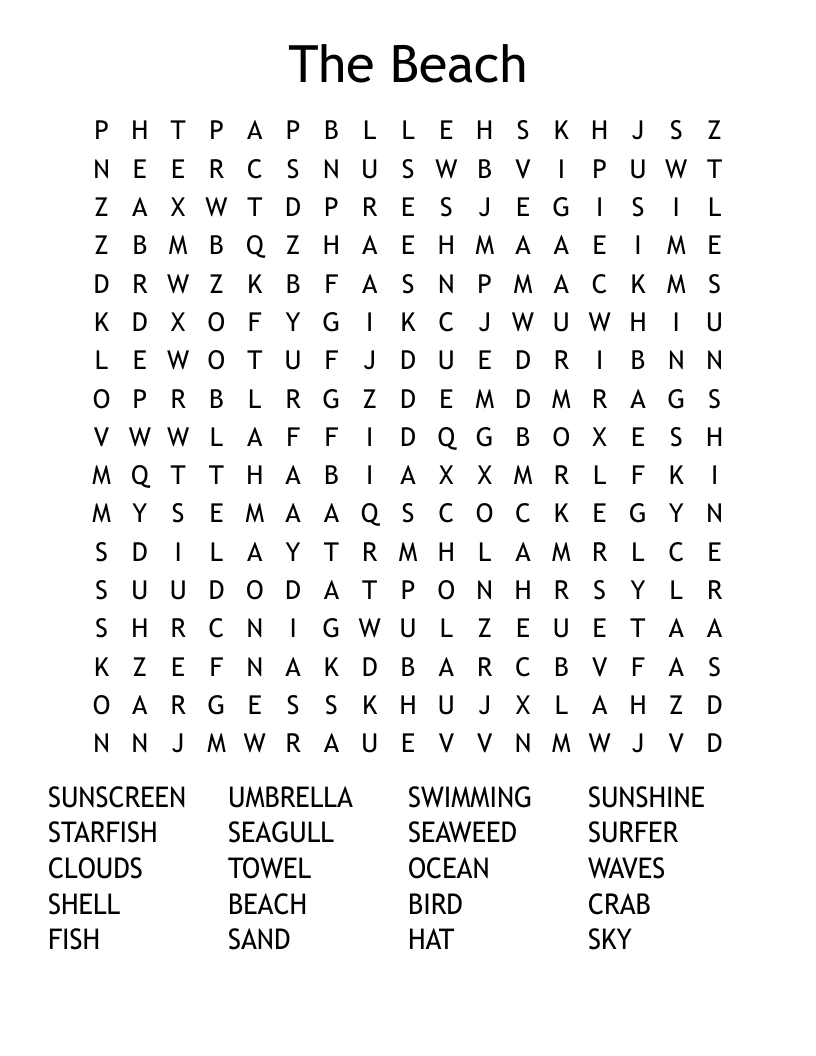 The Beach Word Search