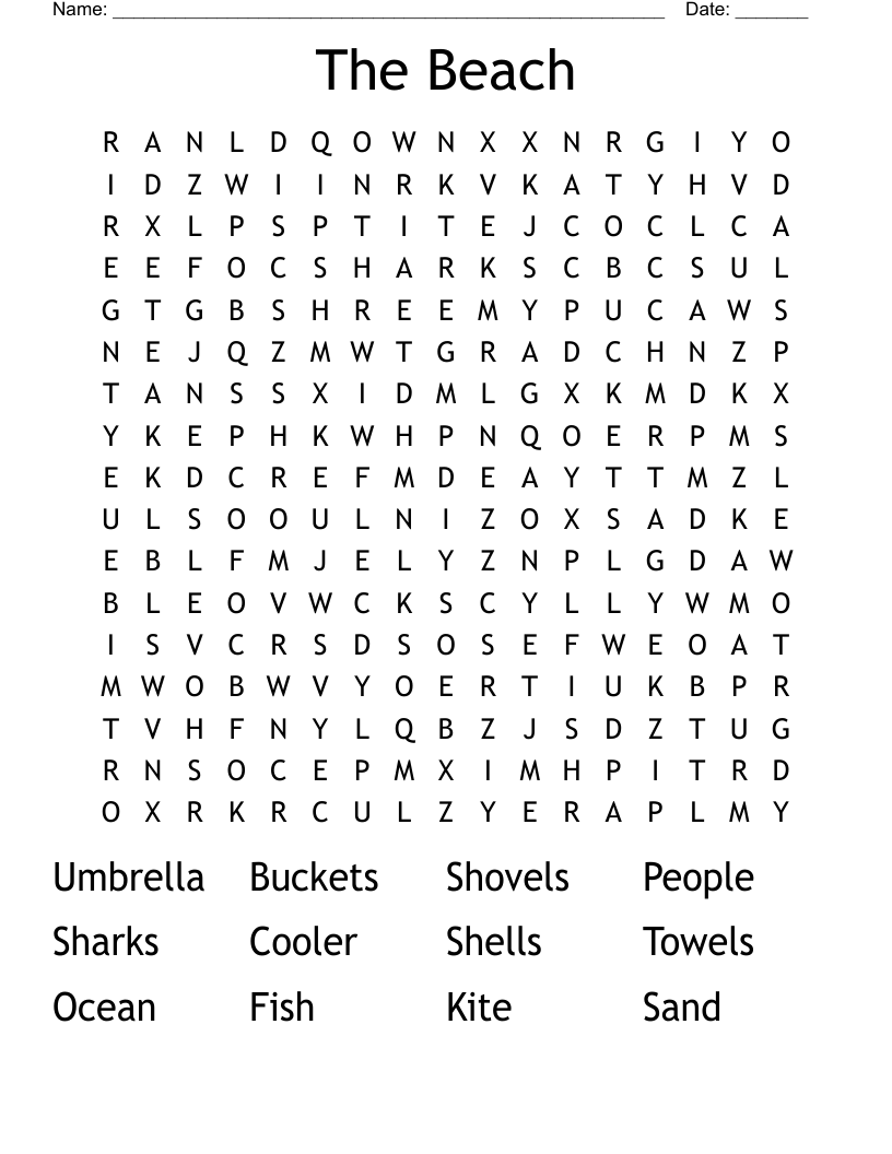 The Beach Word Search