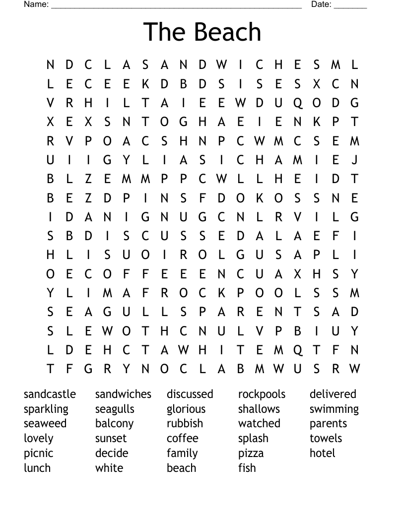 The Beach Word Search