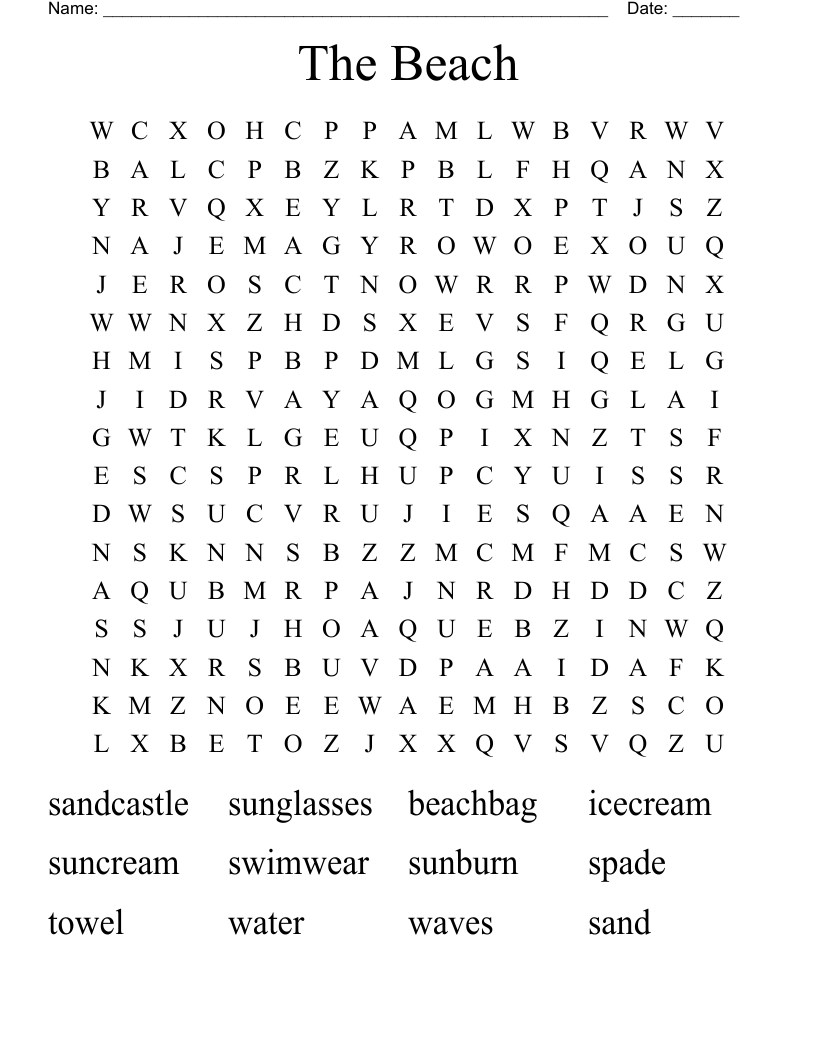 The Beach Word Search