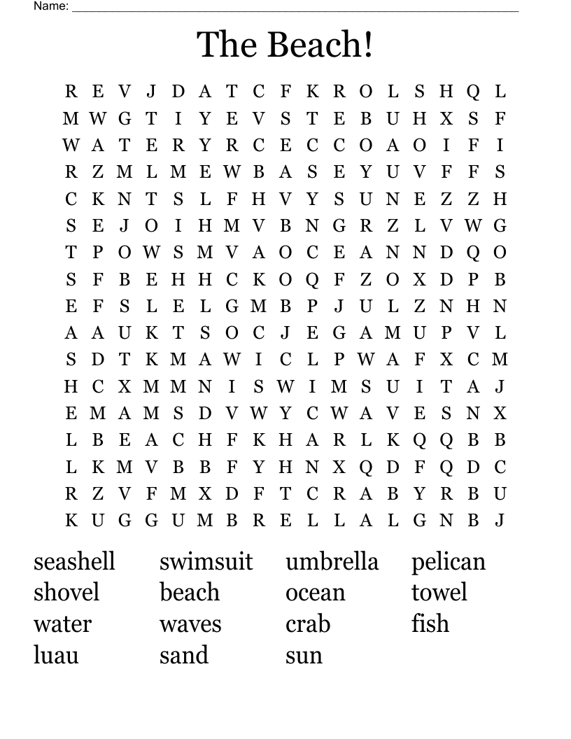 The Beach! Word Search