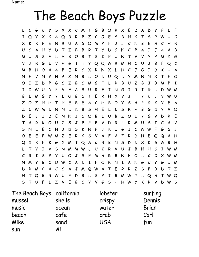 The Beach Boys Puzzle Word Search