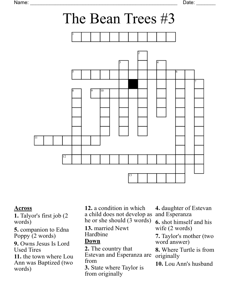The Bean Trees #3 Crossword