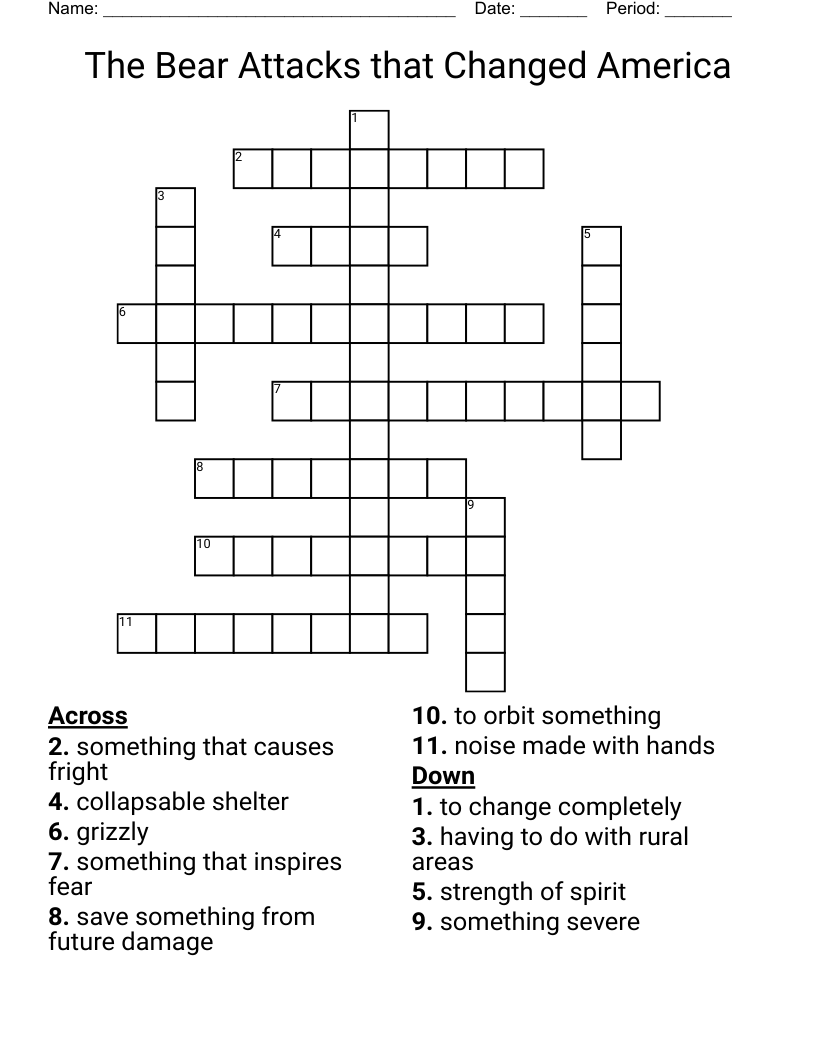 The Bear Attacks that Changed America Crossword
