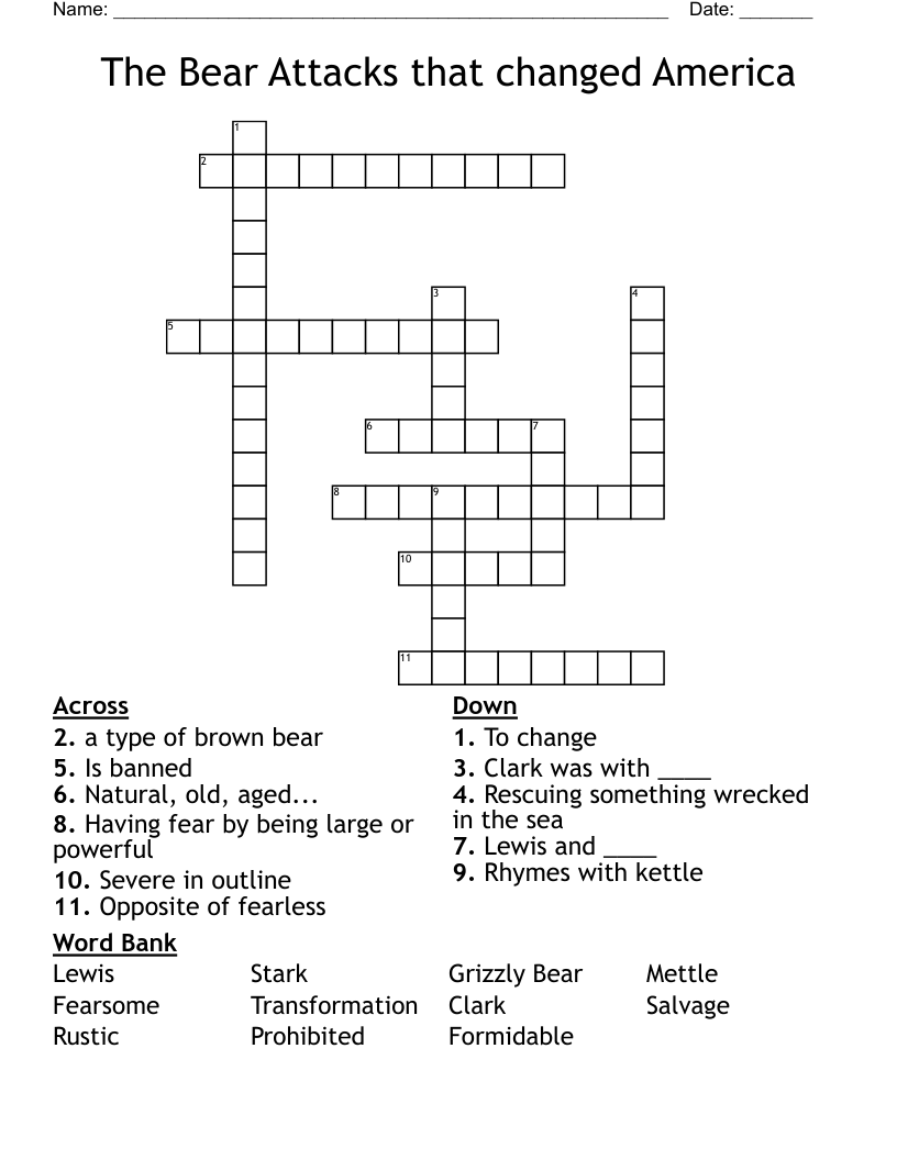 The Bear Attacks that changed America  Crossword