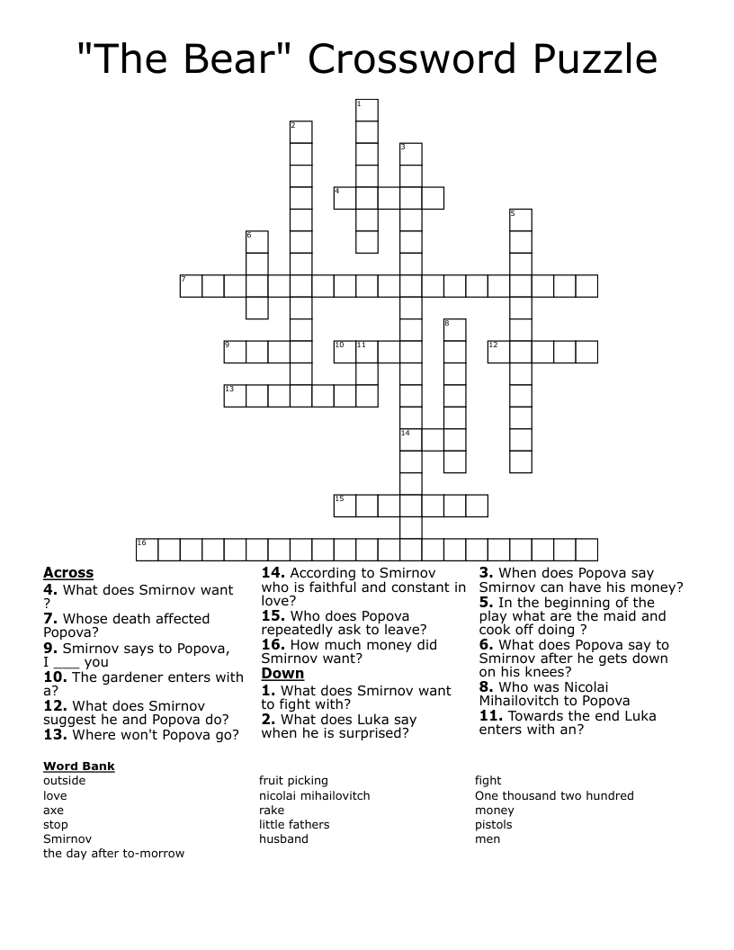 "The Bear" Crossword Puzzle