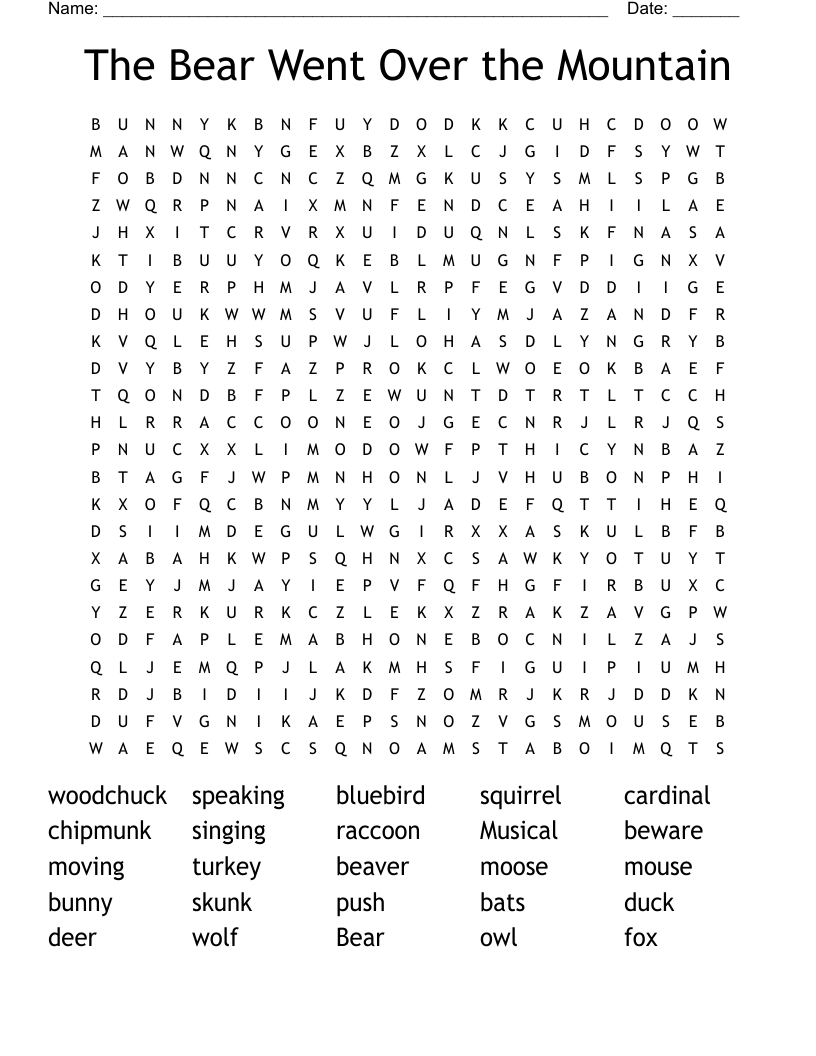 The Bear Went Over the Mountain Word Search