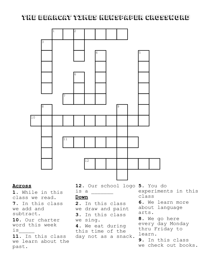 The Bearcat Times Newspaper Crossword