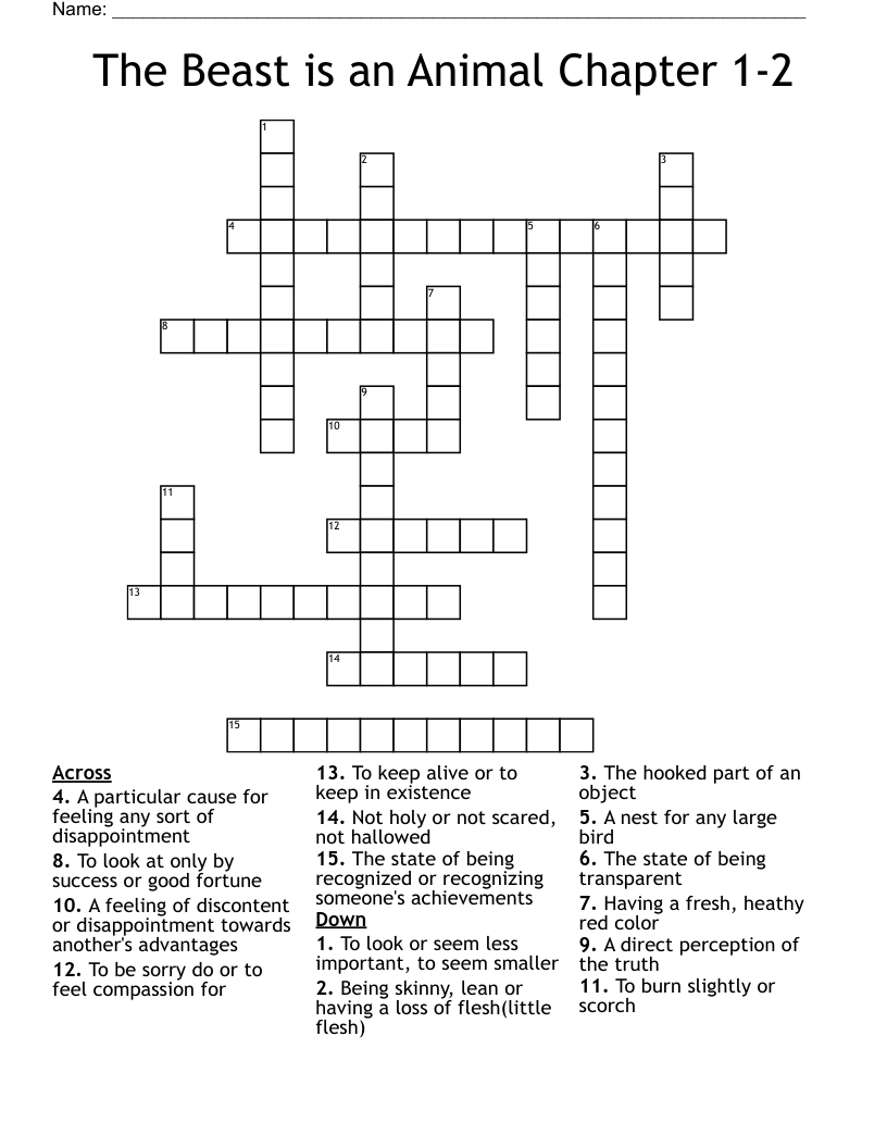 The Beast is an Animal Chapter 1-2 Crossword
