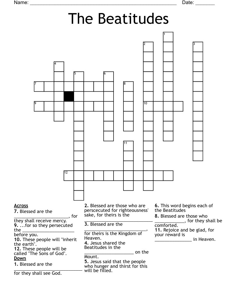 The Beatitudes Crossword