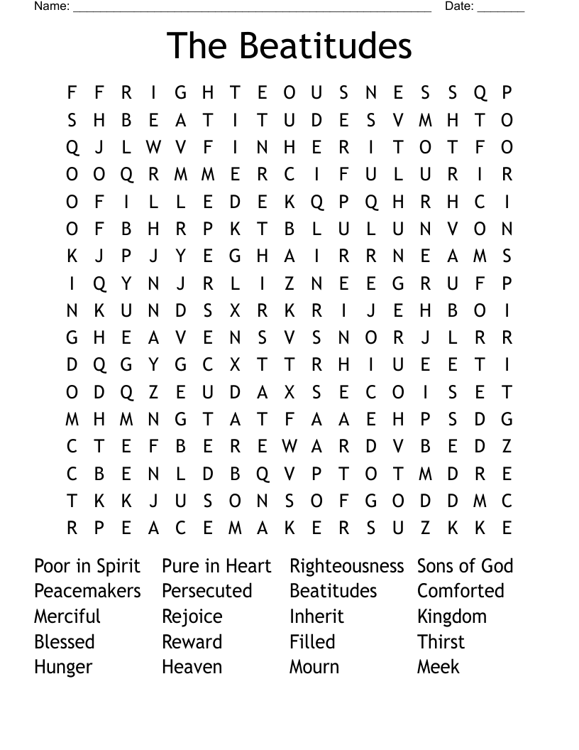 The Beatitudes Word Search