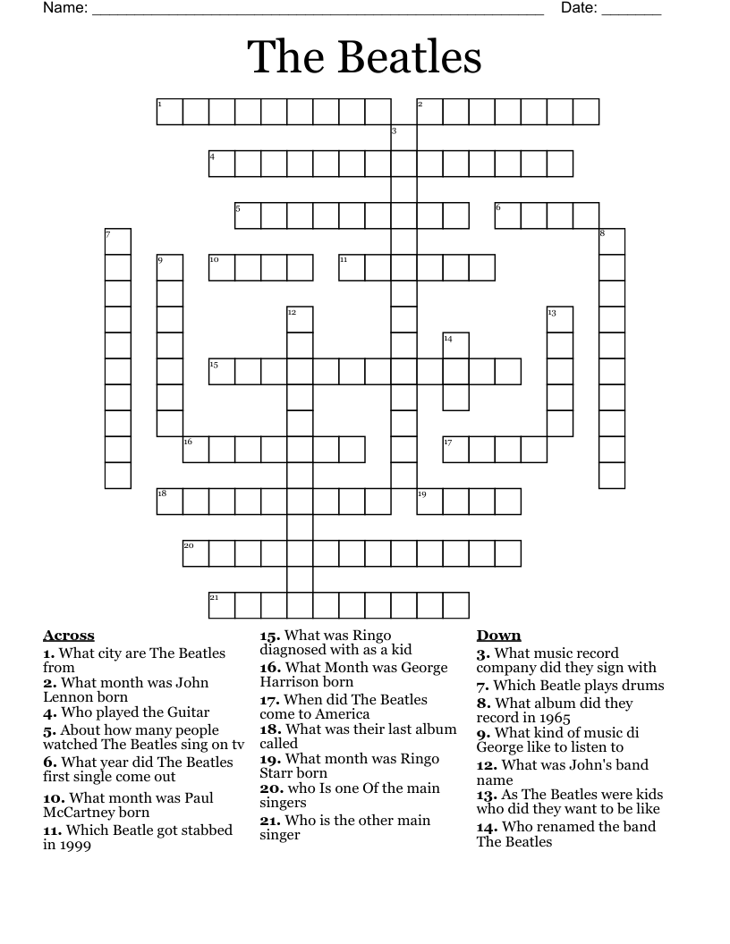 The Beatles Crossword