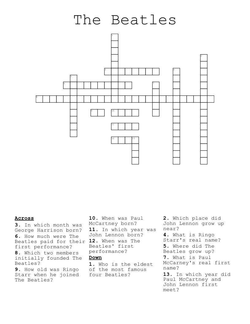 The Beatles Crossword