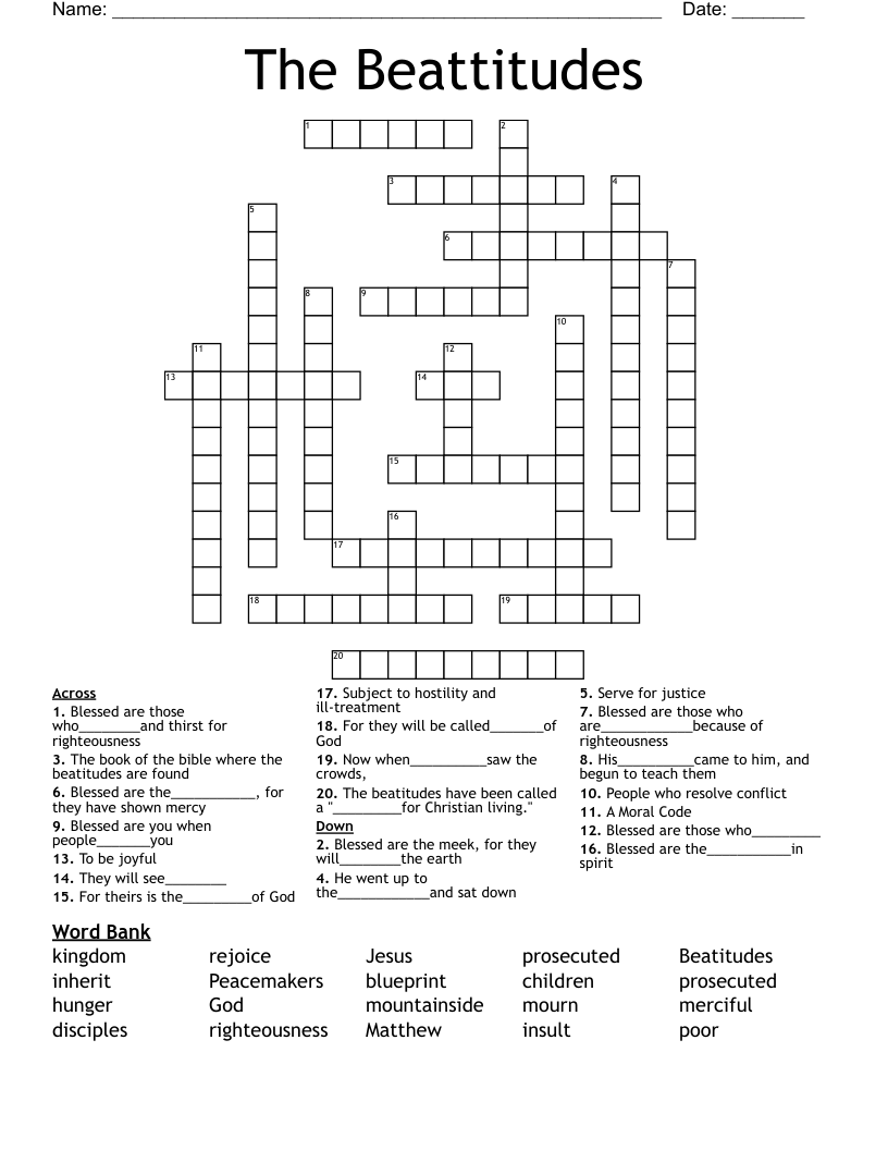 The Beattitudes Crossword