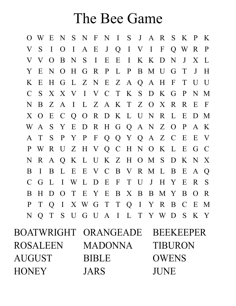 The Bee Game Word Search