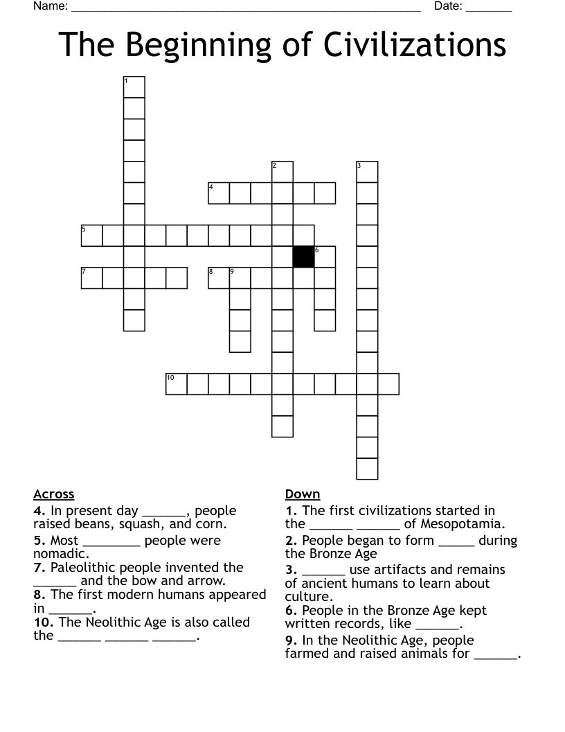 The Beginning of Civilizations Crossword