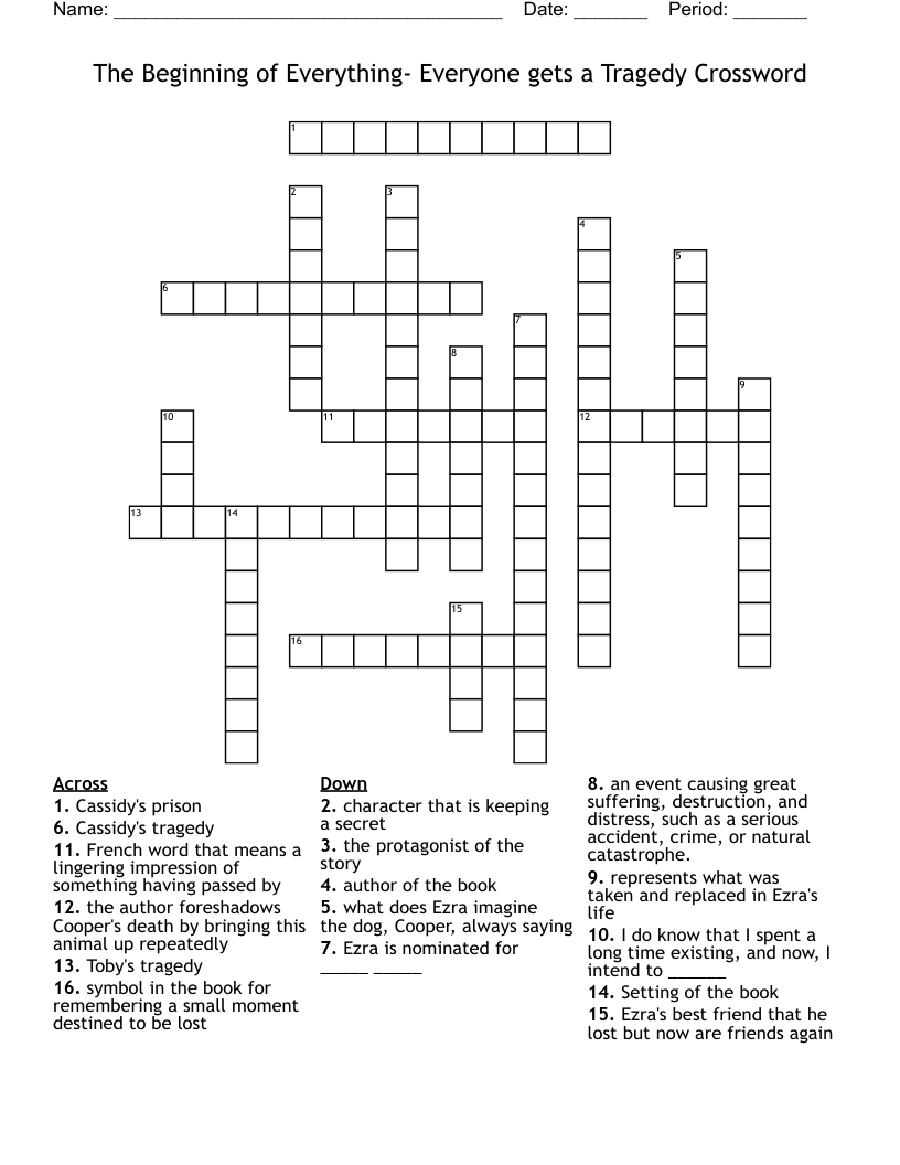 The Beginning of Everything- Everyone gets a Tragedy Crossword