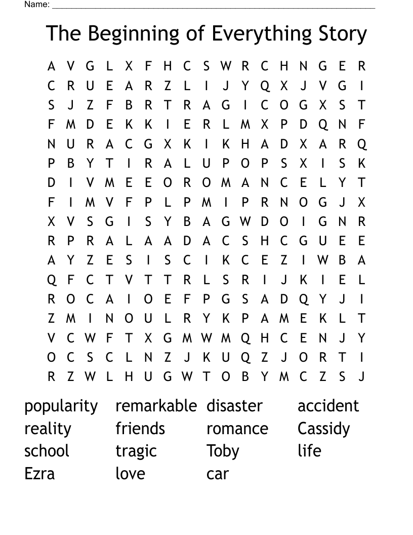 The Beginning of Everything Story  Word Search