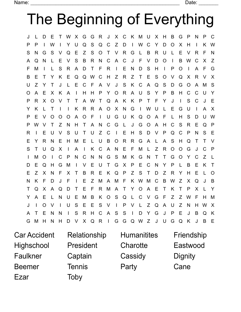 The Beginning of Everything  Word Search