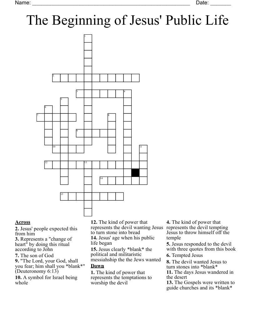 The Beginning of Jesus' Public Life Crossword