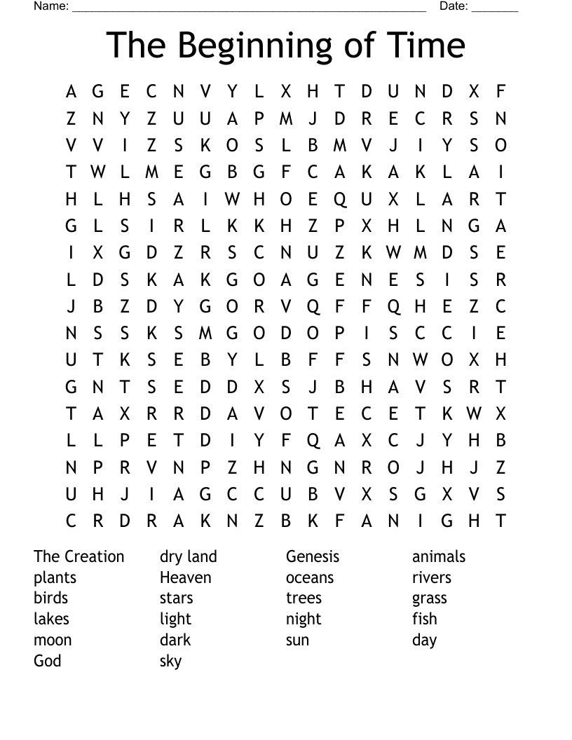 The Beginning of Time Word Search
