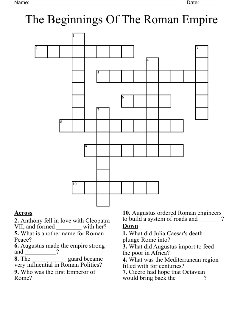 The Beginnings Of The Roman Empire Crossword