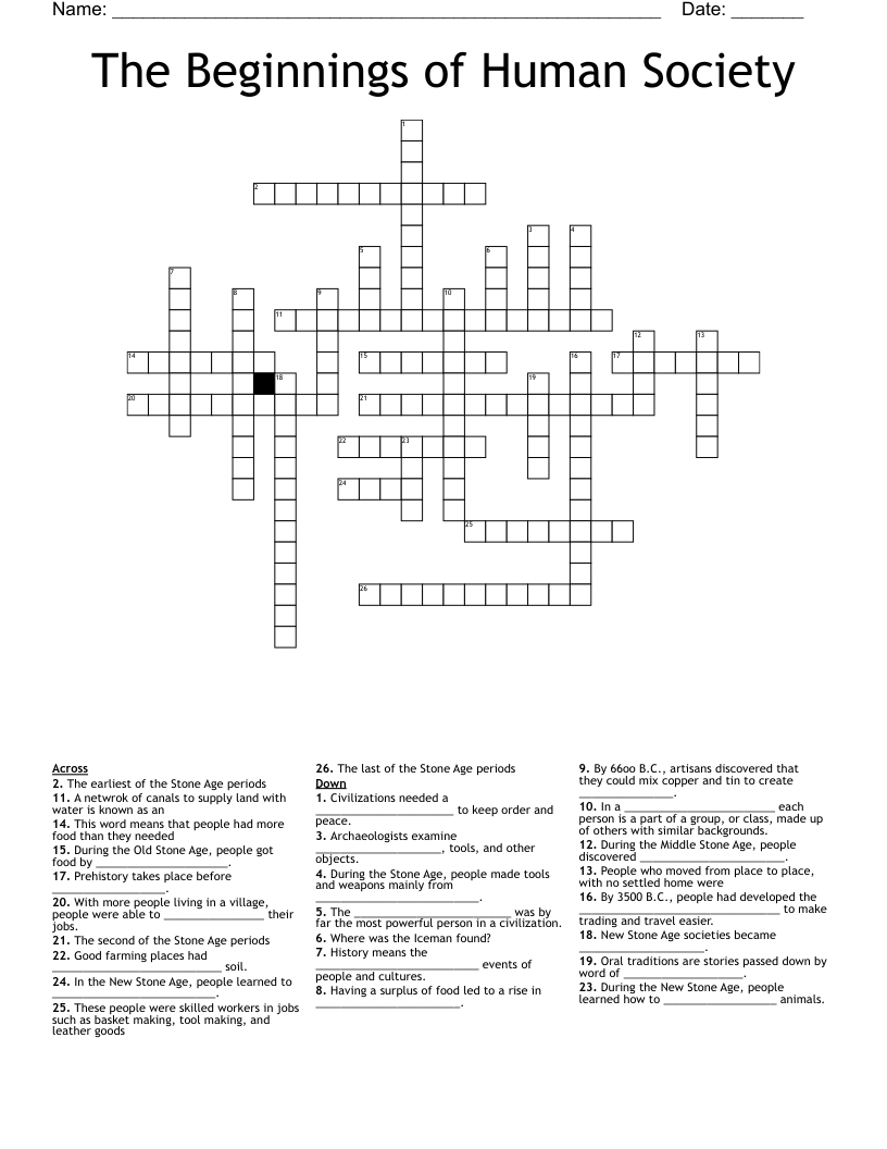 The Beginnings of Human Society Crossword